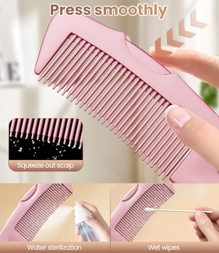 Dandruff Comb Removal 2PC Hollow Fine Tooth Scalp Detox Hair Care Tool Pink