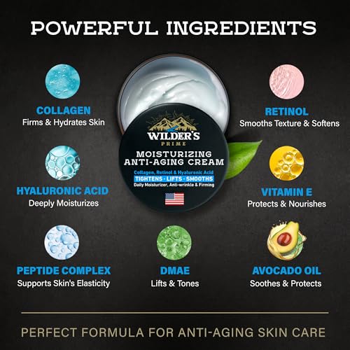Men's Face Moisturizer Cream - Anti Aging & Wrinkle - Men's Shave Lotion - Made in USA - Collagen, Hyaluronic Acid, Vitamins E & A, Avocado Oil - Age Facial Skin Care, Day & Night Moisturizing, 4 oz 4 Ounce (Pack of 1)