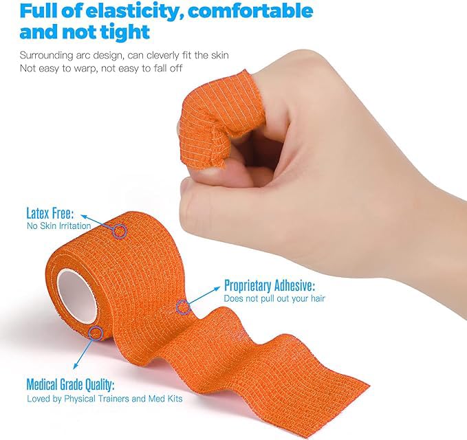 Self Adhesive Bandage Wrap, Medical Tape in First Aid Kit Cohesive Bandage Wrap for Sport & Athletic,and Wound Care for Animals Such as Cats, Dogs, and Horses 2" x 5 Yards 8 Rolls (Orange) Orange - BeesActive Australia