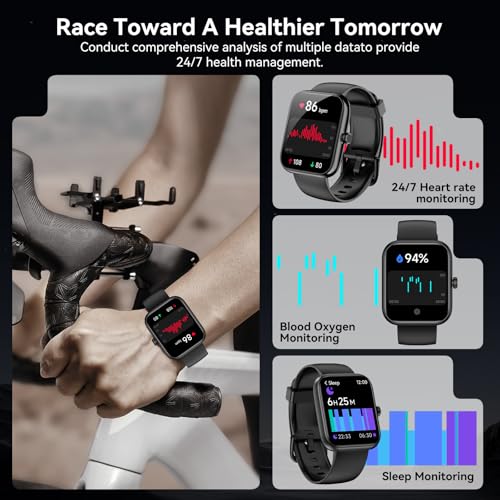 Smart Watch with Alexa Built-in, 1.83" HD Touchscreen Fitness Tracker, Bluetooth Notifications, IP68 Waterproof, 120+ Sport Modes, 24/7 Heart Rate & Sleep Monitor for iPhone Android iOS (Black) Black
