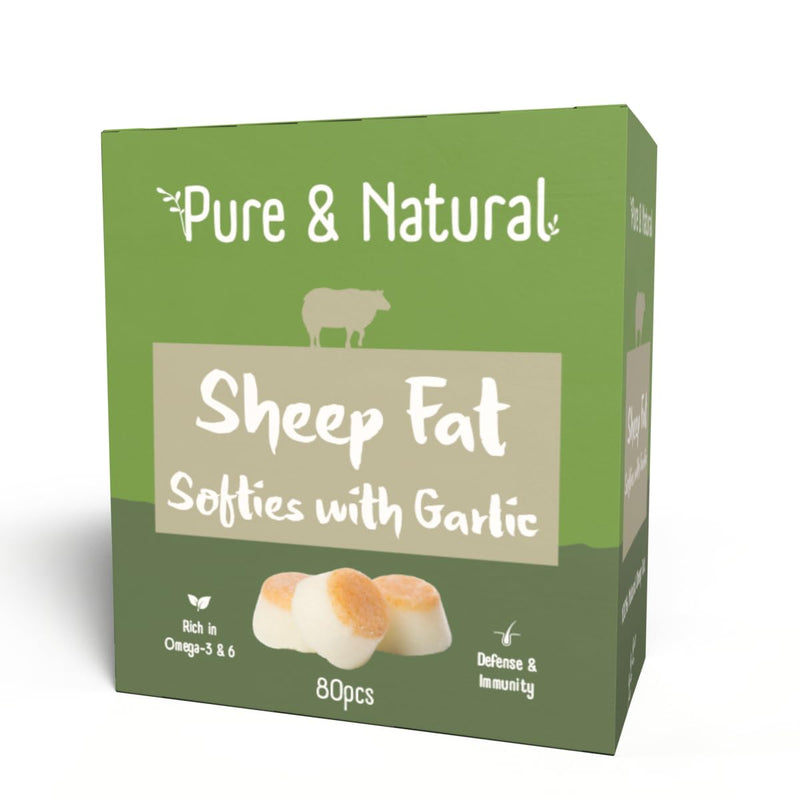 Pure & Natural Sheep Fat Softies with Garlic Dog and Cat Supplement Treats 265g - Grain Free Soft Treats with Omega 3 and 6 for Skin and Coat Support, 100% Natural Sheep Fat 265 g (Pack of 1)