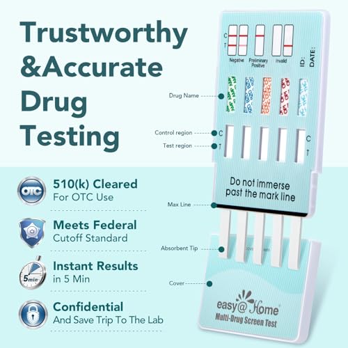 Easy@Home 5 Panel Urine Drug Test Kit, Multi Drug Screening Test, 25 Pack 25 Count (Pack of 1)