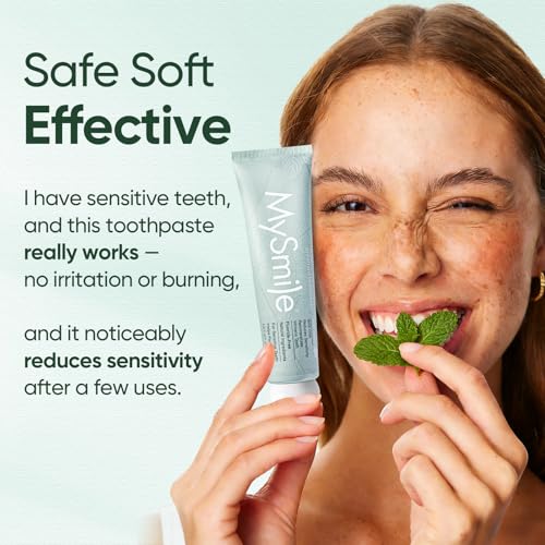 MySmile Fluoride Free Nano Hydroxyapatite Toothpaste for Sensitive Teeth, Strengthens Enamel, Remineralizes & Whitens Teeth, Freshens Breath for Adults, SLS Free, Misty Mint, 4.2 oz 4.2 Ounce (Pack of 3)