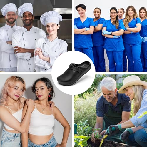 ZXT Arch Support Work Clogs Slip Resistant Shoes for Chef Nurse 6 Women/4 Men Black