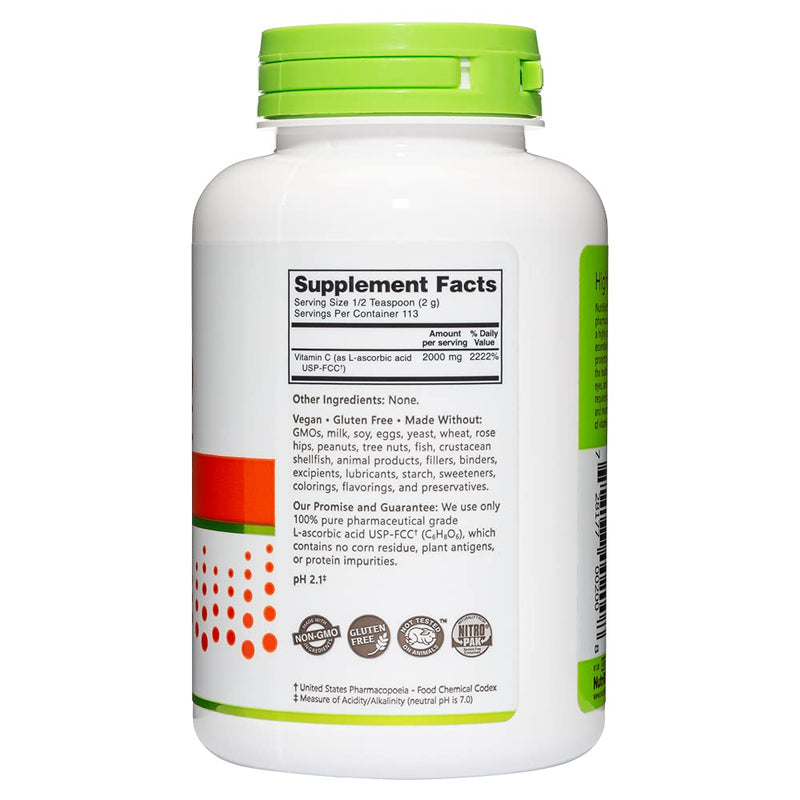NutriBiotic Ascorbic Acid Vitamin C Powder, 8 Oz | Pharmaceutical Grade L-Ascorbic Acid, 2000 Mg Per Serving | Essential Immune & Antioxidant Collagen Support Supplement | Vegan, Gluten & GMO Free Unflavored 8 Ounce (Pack of 1)