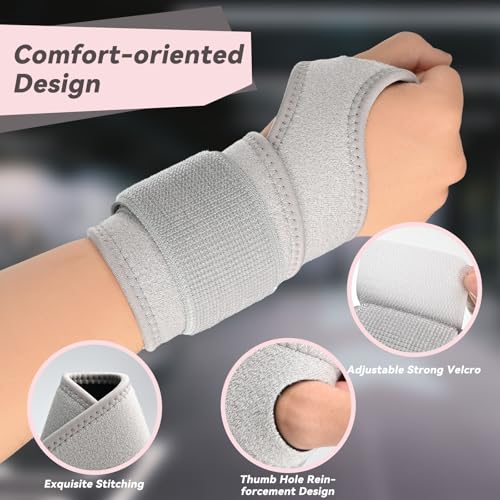 Wrist Brace for Carpal Tunnel 2 Pack Right Left Hand, Adjustable Wrist Brace for Day Night Support, Wrist Support Wraps for Women Men,Tendonitis, Arthritis, Weightlifting, Sports, Grey Grey, Wrist Support Brace, 2 Pack(Left and Right Hands)