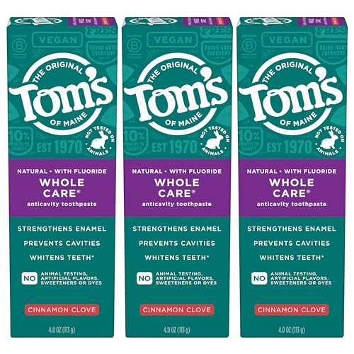 Tom's of Maine Whole Care Natural Fluoride Toothpaste Bundle with Peppermint and Cinnamon Clove, Three 4 oz. 3-Packs