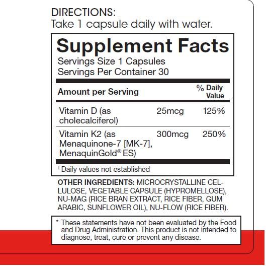 Silver Fern Vitamin K2-D3 Supplement Brand - Natural, Non-Synthetic - K2-7 | Menaquinone-7 (MK-7) - D3 as cholecalciferol - Bone, Heart & Energy Support (1 Bottle - 30 Capsules - 30 Servings) 30 Count (Pack of 1)