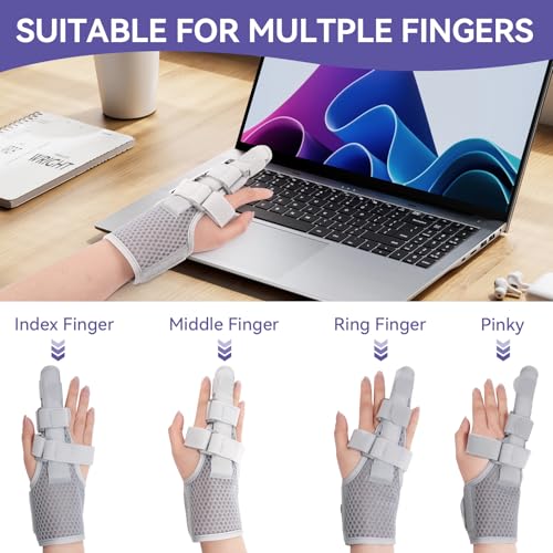 Single Trigger Finger Splint, Aluminum Finger Brace Joint Stabilizer, Adjustable Hand Brace and Wrist Brace Support for Middle, Index, Pinky or Ring Finger Support(Ultra-Slim) Single