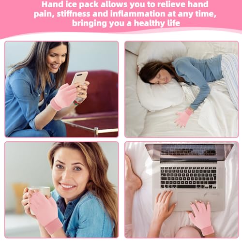 JFHNMLW Finger Arthritis Compression Hand Ice Pack Gloves for Pain Relief, Adjustable Pink Wrist Ice Pack for Hot Cold Therapies, Reusable Gel Finger Ice Gloves Sleeve for Tendinitis, Carpal Tunnel
