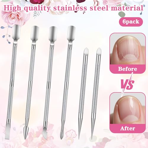 Molain 6 PCS Metal Cuticle Pusher, Double Ended Stainless Steel Cuticle Remover Tool for Manicure Pedicure Professional Nails Polish Remover Cleaner Tools