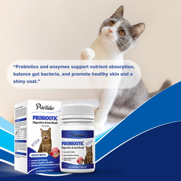 Probiotics for Cats – Digestive Enzymes with Prebiotics for Gut Health, Constipation & Diarrhea Relief, Immune & Itch Support