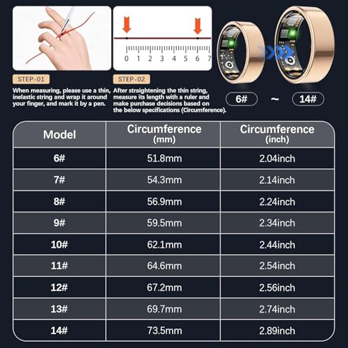Smart Ring for Women Men, Fitness Ring with Heart Rate, Blood Oxygen,Stress, Sleep Tracker, Step Tracker, Fit Ring No Subscription Fee, IP68 Waterproof Smart Ring for iPhone & Android (Rose Gold, 13#) Rose Gold 13#