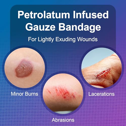 Petrolatum Gauze Non Adherent Dressings 1x36, 12 Pack Box, Fine Mesh Gauze Wound Dressing Infused with White Petroleum Jelly for Exuding Wounds, Burns - Latex Free Occlusive Bandages 1" x 36" (12 Pack Box)