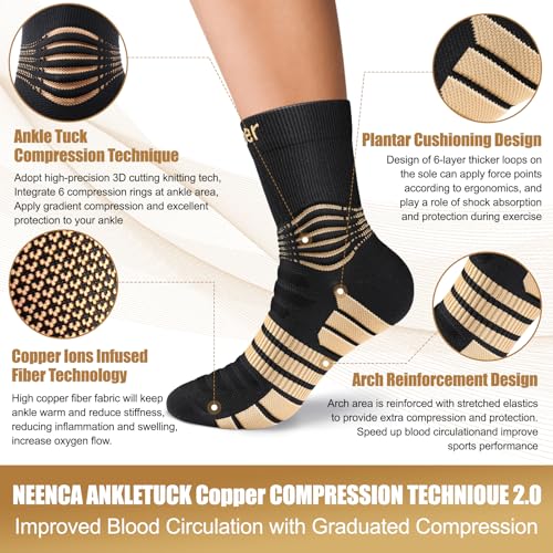 NEENCA Professional Compression Socks for Women Men Circulation, 20-30 mmHg X-Large High Copper