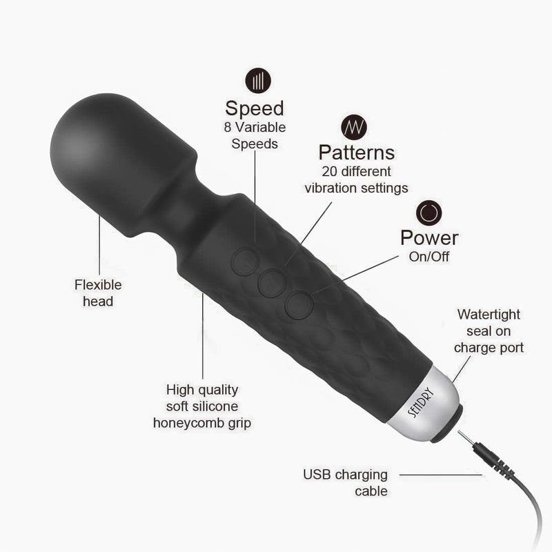 Female Vibrator, G-Spot & Sex Toy, 20 Modes & 8 Speeds Wand Massager, Quiet, Waterproof, USB Rechargeable Vibrator, Hand-Held Cordless Sex Toys Vibrator for Her Pleasure, Female Adult Toy (Black) Black - BeesActive Australia