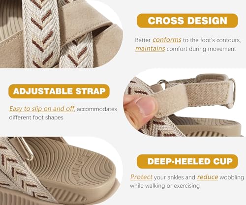 KuaiLu Womens Orthopedic Walking Sandals with Memory Foam Arch Support 8 Beige