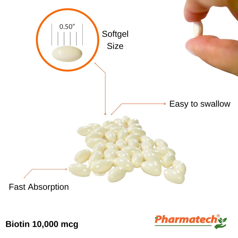 Biotin Vitamin for Hair Growth, Biotin 10000mcg, Improves Skin and Nails Quality, Vitamin B7, Supplement for Women, Gluten Free, 120 Softgels