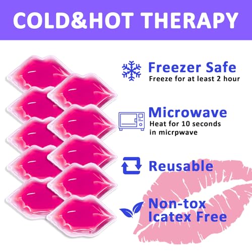 Lip Ice Pack for Injuries, Mini Small Gel Ice Pack, Hot and Cold Compress, Reduce Pain and Swelling, Dark Circles Fade, Eye Relax, Anti-Aging Lip Care Pad Gift for Girl Woman (Purple，10PCS) Purple, 10 Pcs