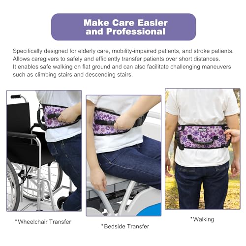 MDSTOP Gait Belt Transfer Belt for Seniors, Anti-Slip Gate Belt for Elderly Lifting with Quick Release Buckle, Medical Belt for Lifting Patients, for Handicap, Physical Therapy, Elderly (Purple) Purple