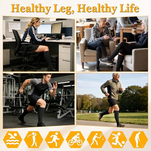 Zipper Compression Socks Men Women 15-20 mmHg Knee High Zip Up Black 4X-Large