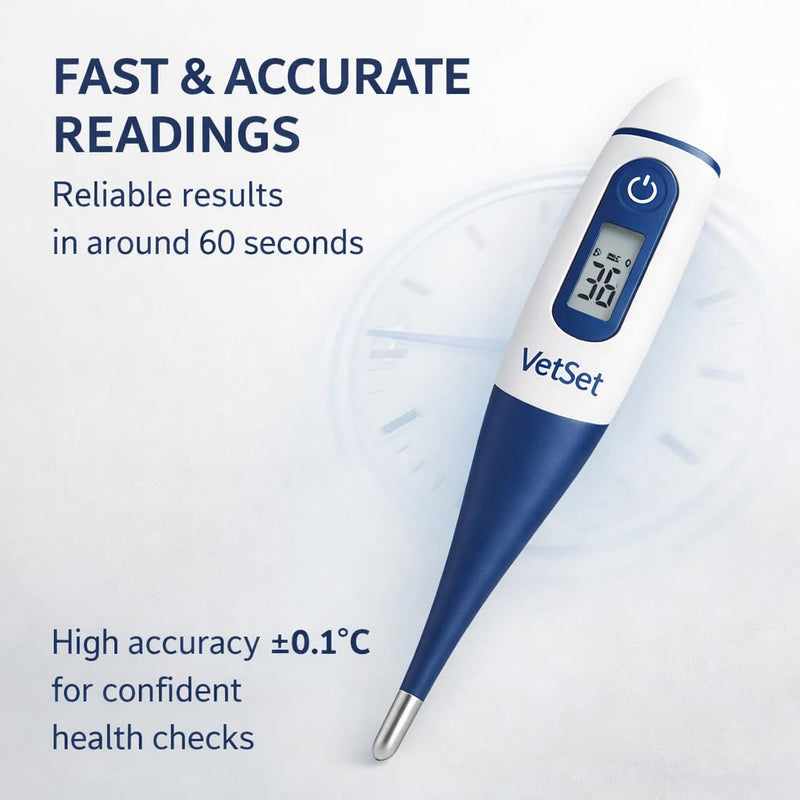 Digital Vet Thermometer for Pet, Equine & Livestock Animals | Veterinary Thermometer for Horses, Dogs, Cats & Cattle | Flexible Waterproof Tip | Fast 60 Sec Accurate Readings