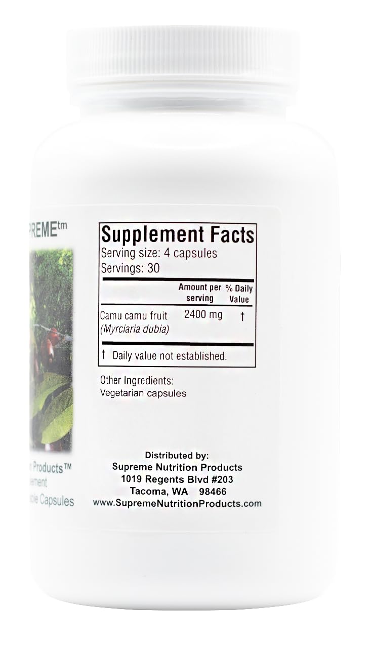 Supreme Nutrition Camu Supreme, 120 Pure Camu Camu Fruit Vegetarian Capsules 120 Count (Pack of 1)