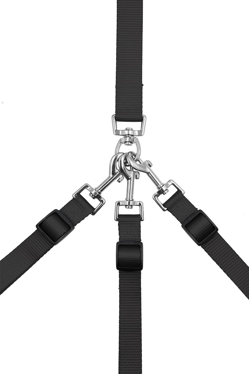 3 Dog Leash No Tangle，Asinpa，Double Dog Leash for Two Dogs，Triple Dog Leash, Adjustable, Durable Nylon, 360° Swivel No Tangle Climbing Rope Removable Pet Traction Rope (Black, 144cm-170cm) 144cm-170cm, adjustable Black - BeesActive Australia