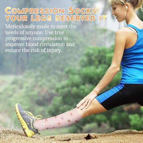 QUXIANG Compression Socks for Women & Men 15-20 mmHg, Best for Medical, Nursing, Running, Athletic, Varicose Veins, Travel 030 Pink/Pink/Nude/Pink/Nude/White Large-X-Large