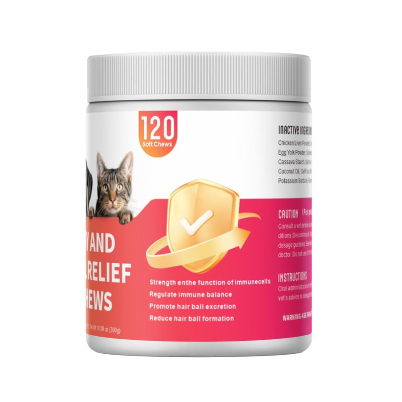 Allergy & Hairball Relief Soft Chews for Cats – Omega-3, Fiber & Enzymes – Supports Skin, Coat, Digestive & Immune Health