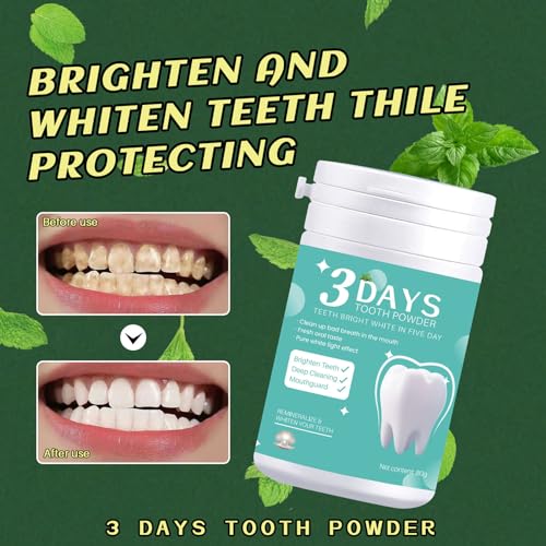 3 Days Tooth Powder Teeth Whitening Mint Tooth Cleaning Powder Remineralizing Tooth Powder Tooth Stain Remover and Polisher Toothpaste Pearl Power/Mint Flavor 2.82 Ounce (Pack of 1)