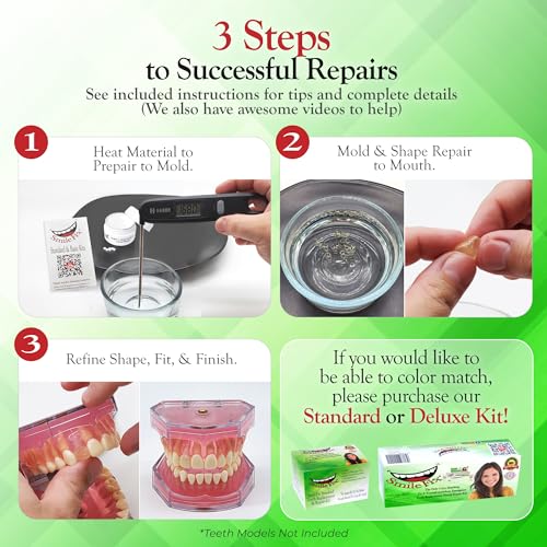 SmileFix Basic Dental Repair for Missing or Damaged Teeth - Fix Gaps, Missing Teeth, Spaces, Broken Tooth - Fast & Easy - Confident Smiles - Durable Compound - Thermoplastic Beads