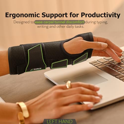 ZOFORE SPORT Wrist Brace for Carpal Tunnel with Metal Splint, Men and Women, Left Hand, XL Left Hand - L/XL Black