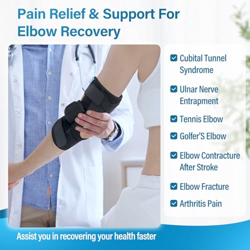 Cubital Tunnel Elbow Brace Elbow Brace Ulnar Nerve Entrapment Brace - Adjustable Elbow Immobilizer Elbow Splint for Left & Right Arms, fits Sleeping & Day Use (S) S
