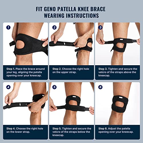 Fit Geno Patella Knee Brace for Women and Men, Patellar Tendon Support Strap with Side Stabilizers, Knee Band with Patella Gel Pads for Meniscus Tear Arthritis Pain Injury Running Large