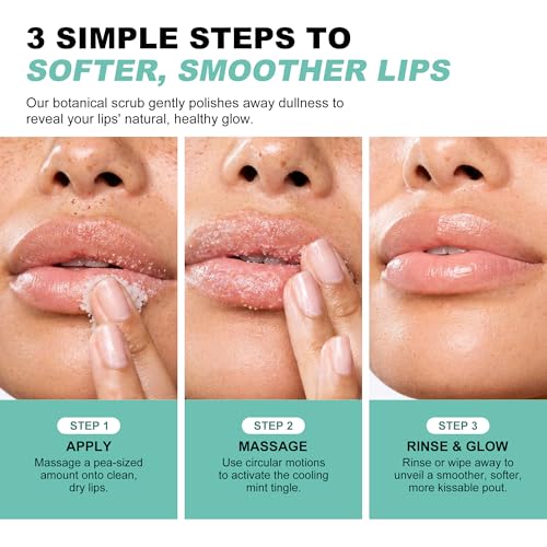 Cooling Mint Lip Scrub – Deep Exfoliating Sugar Polish with Aloe, Jojoba Oil & Vitamin E – Smooths Rough Lips & Revives Dull Texture, Lightweight Finish – Vegan & Cruelty-Free Refreshing Mint 0.88 Ounce (Pack of 1)