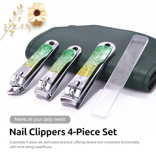 4 Pcs Stainless Steel Nail Clippers Manicure Set, Portable Beauty Tool Professional Grooming Kits, Travel Nail Kit for Men and Women Green
