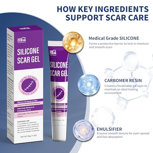 HBM Medical Silicone Scar Gel, Medical Grade Scar Care for Old & New Scars 30g
