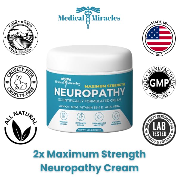 Medical Miracles Neuropathy-Focused Skin Cream – Moisturizing Formula with Arnica, Vitamin B6, Aloe Vera and MSM – For Feet, Hands, Legs and Toes, 4 fl oz