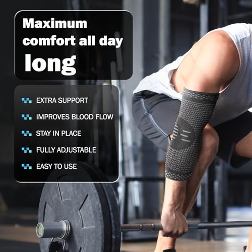 POWERLIX 2Pack Elbow Orthopedic Brace Compression Support (Pair) - Elbow Sleeve for Tennis Elbow, Golfer’s Elbow, Bursitis, and Sprains, Arthritis, Tendonitis. Pain Relief (Blue, M) Medium(2Pack) Blue