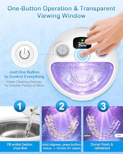 Ultrasonic Retainer Cleaner, 45kHz UV Dental Cleaner with Digital Timer
