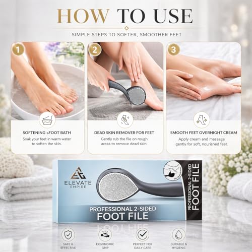 Foot Scrubber & File Callus Remover for Feet - Dual-Sided Stainless Steel Pedicure Tool for Cracked Heels, Dead Skin & Rough Skin - Wet or Dry Use, Men & Women