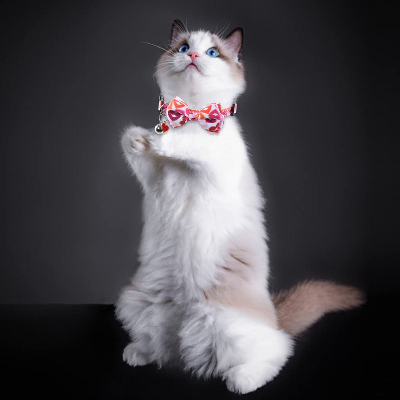 Lamphyface Valentine's Day Cat Collar Breakaway with Cute Bow Tie and Bell for Kitty Adjustable Safety Love Heart Valentine 2pcs - BeesActive Australia