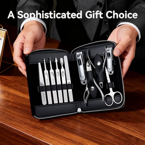 Makartt 11P Stainless Steel Manicure Kit with Black Leather Case