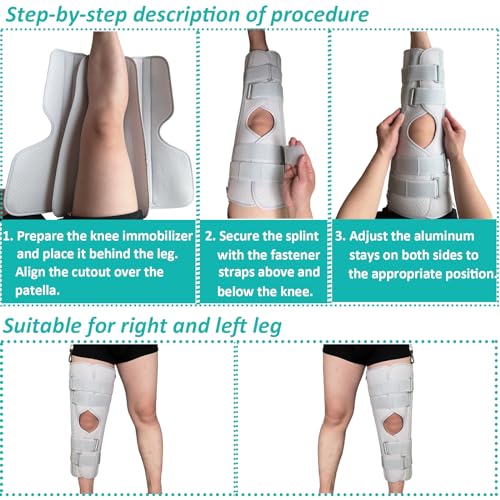 Three-Panel Knee Immobilizer & Stabilizer - Leg Support Splint for Knee Pre-and Postoperative Injuries & Instabilities - Straight Leg Brace with Shoulder Strap to Prevent Sliding (12") 12”
