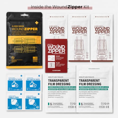 EVERLIT Compact Wound Closure Pack, Travel-Friendly Mini Wound Zipper Kit, Laceration Repair Wound Closure Strips 1-Pack