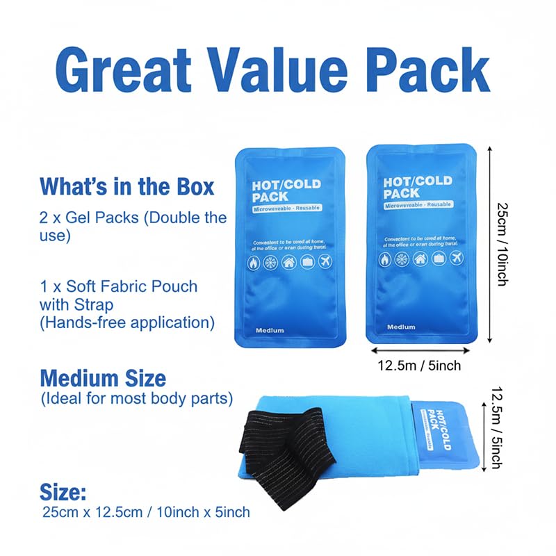 Reusable Gel Ice Pack for Injuries - Hot & Cold Therapy Pack for Muscle Pain Relief, Swelling Reduction, Post Surgery Recovery | Flexible Design Fits Shoulder, Knee, Back