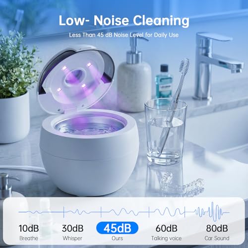 Dental Ultrasonic Retainer Cleaner Machine, 45kHz Cleaning Pod with Digital Timer & 200ML Stainless Steel Tank for Dentures, Aligners, Mouth Guards, Night Guards, Braces, Toothbrush Heads & Jewelry White