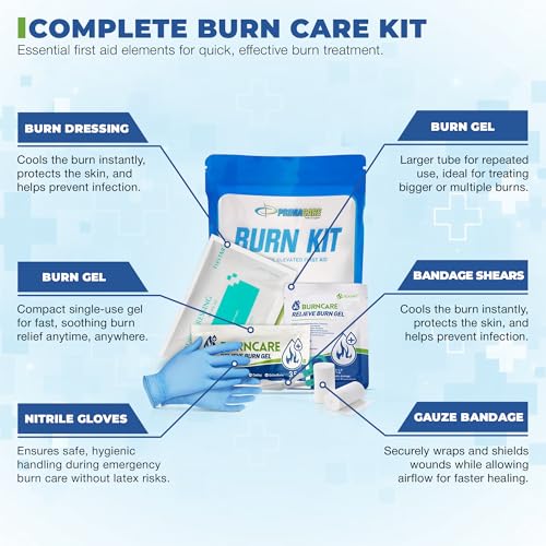 PrimaCare WB-7707 Emergency First Aid Burn Kit with Burn Gel, 22 Piece Set