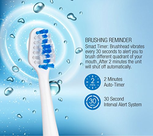 Pursonic S430 SmartSeries Electronic Power Rechargeable Sonic Toothbrush with 40,000 Strokes Per Minute, 12 Brush Heads Included (White) White 1 Count (Pack of 1)